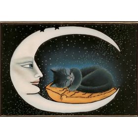 Kunstklappkarte schlafende Katze im Mond