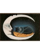 Kunstklappkarte schlafende Katze im Mond