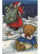 Adventskalenderkarte Nostalgie Weihnachtsmann mit Bär