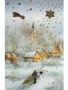 Nostalgische Adventskalender-Grußkarte Winterdorf