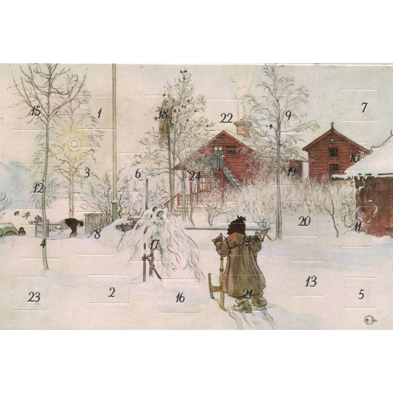 Nostalgische Adventskalender-Doppelkarte Winterlandschaft
