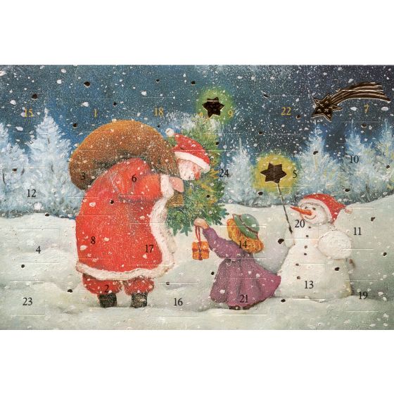 5 nostalgische Adventskalenderkarten Weihnachtsmann 