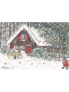 Adventskalenderkarte mit 24 Türchen, winterliches Aquarellmotiv